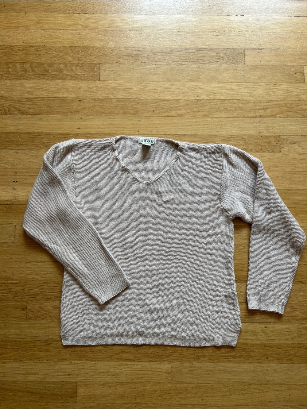 Orvis Neutral Beige Knit V-Neck Sweater